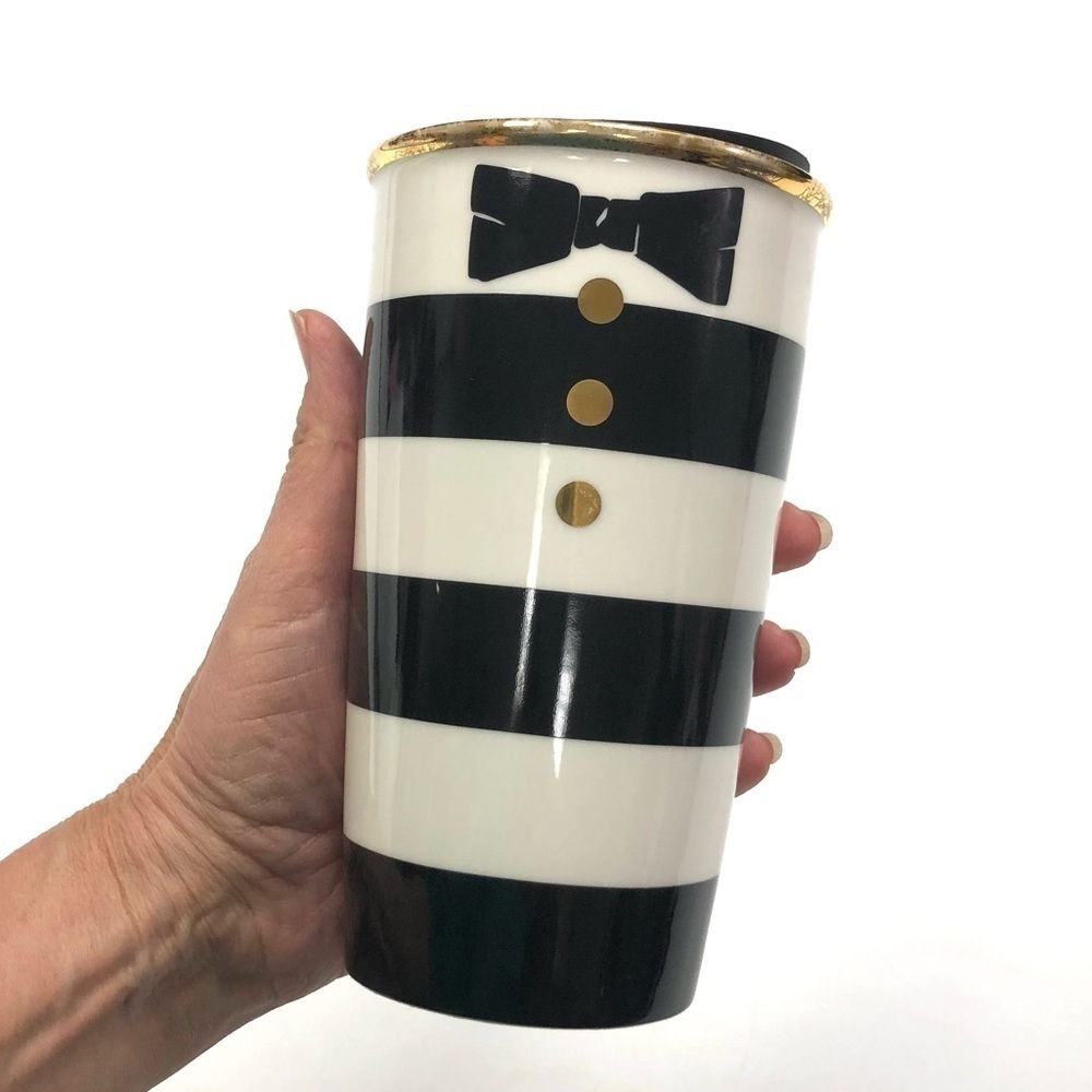 STARBUCKS x Alice and Olivia black white striped 12oz travel tumbler slide cap